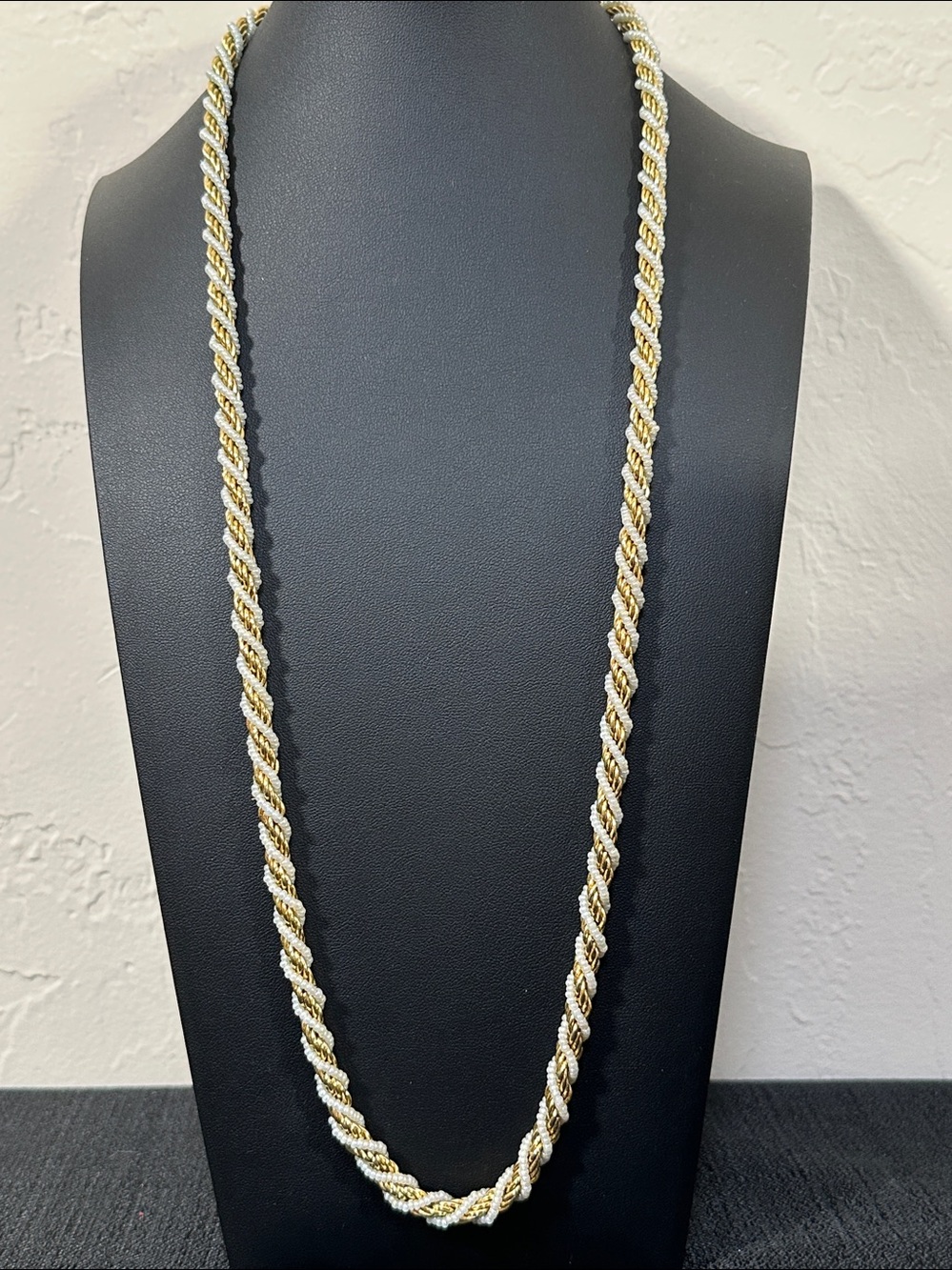 Trifari 30” Gold-Tone w/wrapped Faux Pearl Vintage Necklace